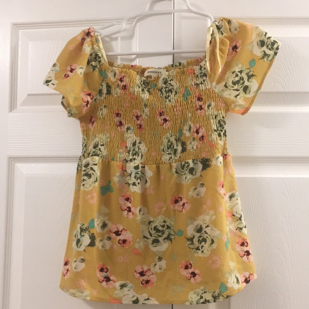 ADORABLE YELLOW FLORAL STRETCH OFF SHOULDER TOP